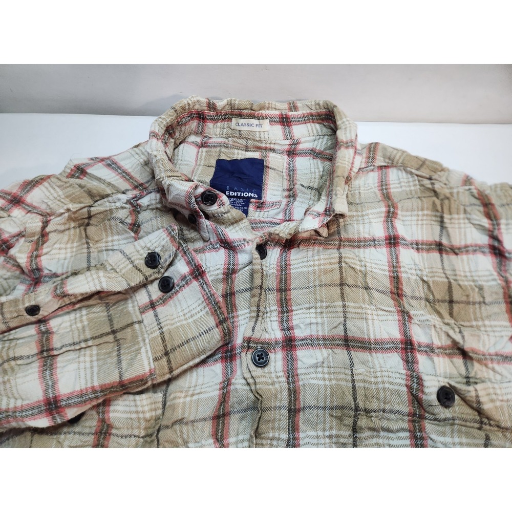 Basic Editions Mens Plaid Flannel Classic Fit Long Sleeve Button Down Shirt XL